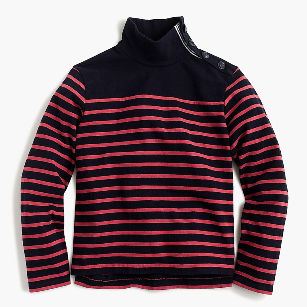 NWT J. CREW Striped Button-Shoulder Turtle Neck…